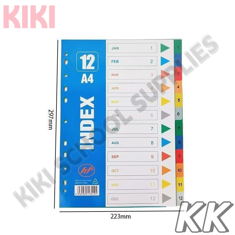 KK A4 12 Colors PVC Index Divider File Plastic Loose Leaf Binder ...