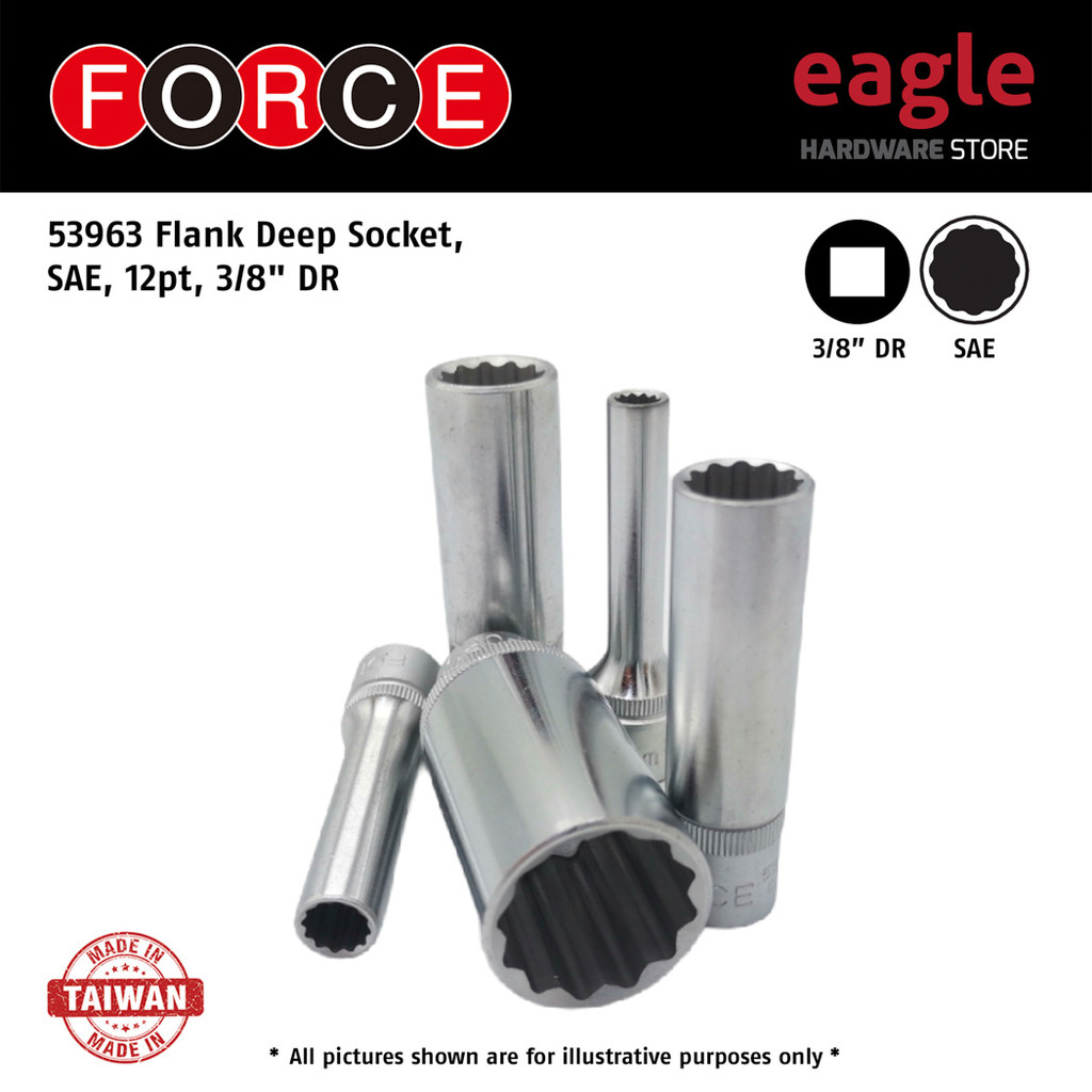 Force 53963 Flank Deep Socket, SAE, 3/8
