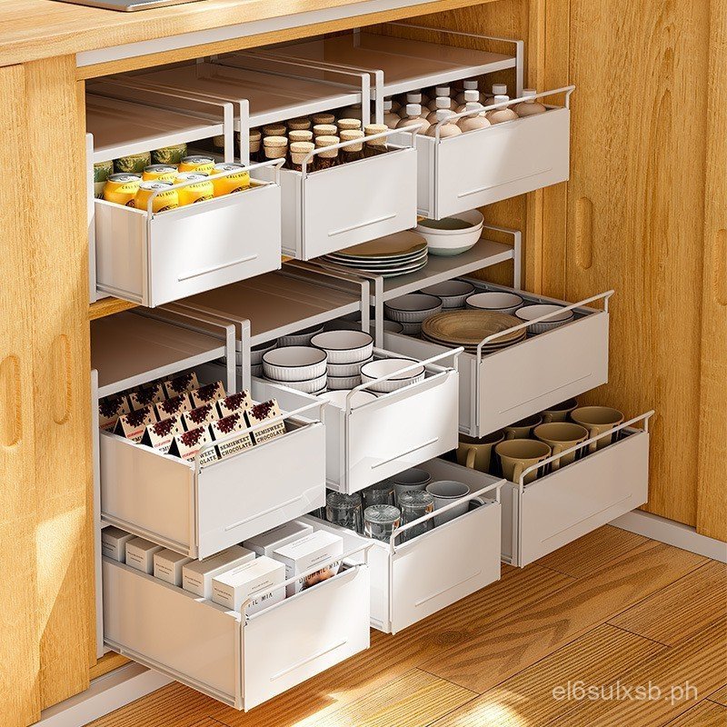 Kitchen Pull-out Storage Rack Cabinet Drawer Basket Bowl Plate Divider ...
