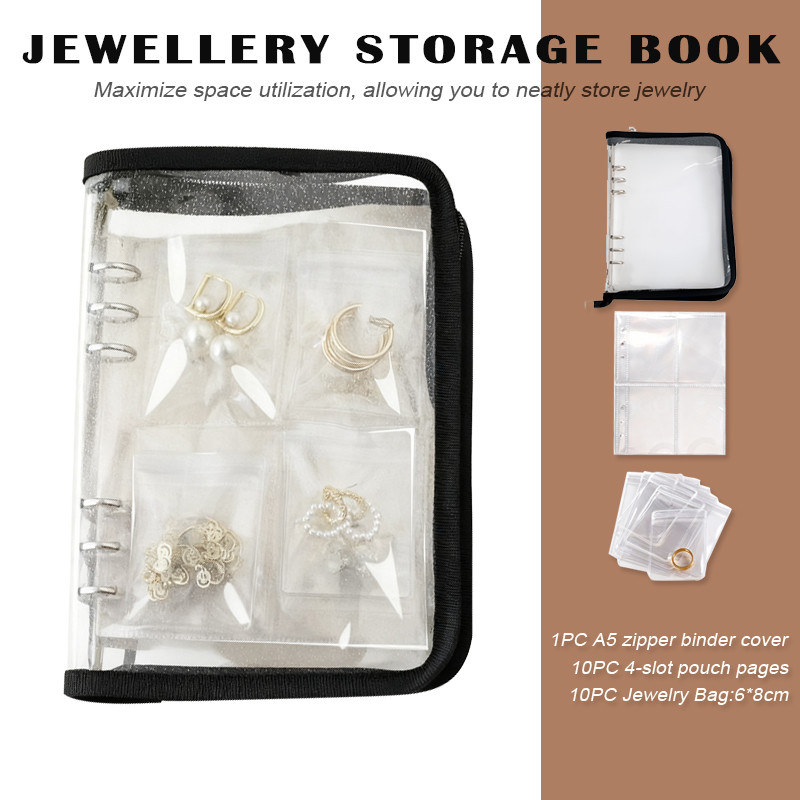 Upgrade Zipper Jewelry Ring Earring Storage Book Transparent PVC ...