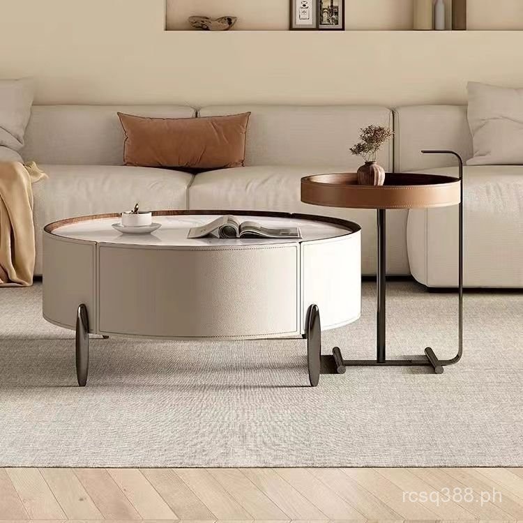 Cream Coffee Table Living Room Modern Set Wabi-Sabi Style Saddle ...