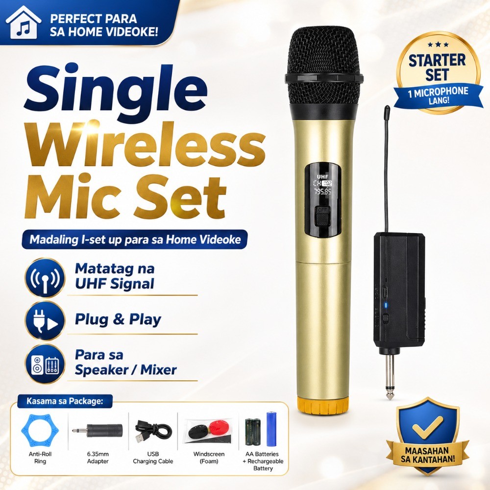 Single Wireless Handheld Microphone UHF Mic with Receiver for Videoke ...
