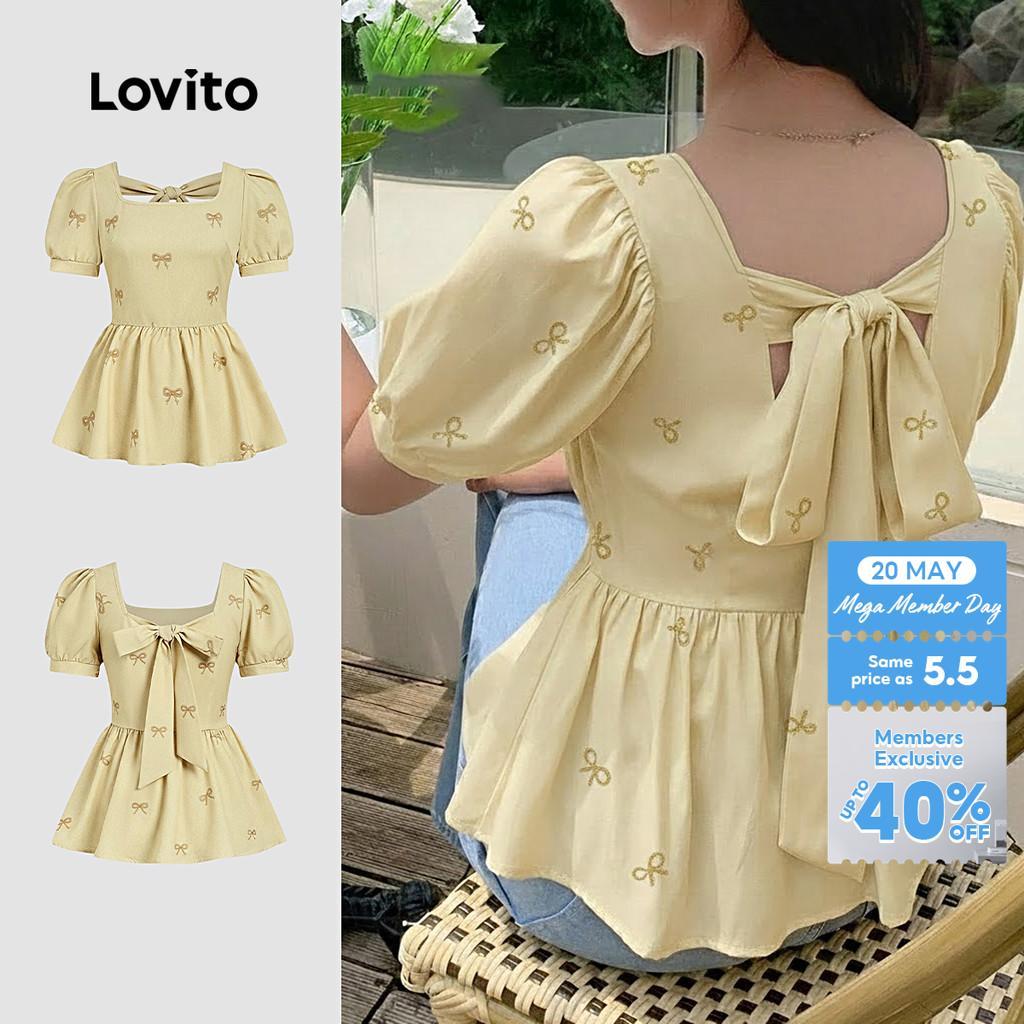 Lovito Women Elegant Blouse Wedding Graduation Tie Back Commute Spring ...