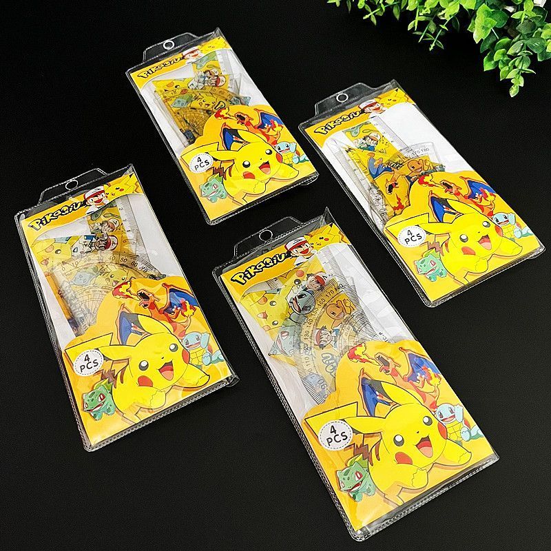 Cute Cartoon Pikachu Student Set Ruler Triangle Triangle Board Ruler ...