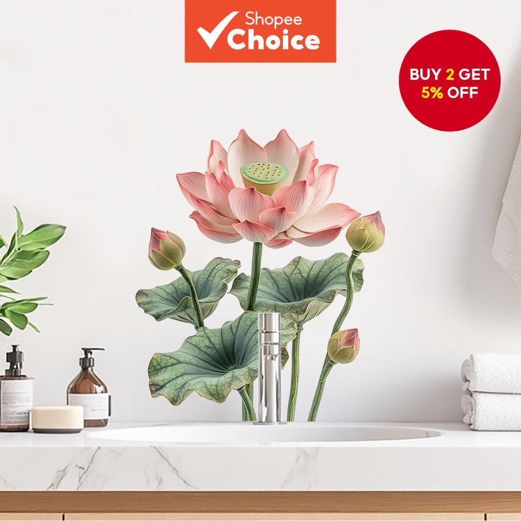 Simulated Lotus Leaf Wall Stickers, Waterproof Home Decor for Bathroom ...