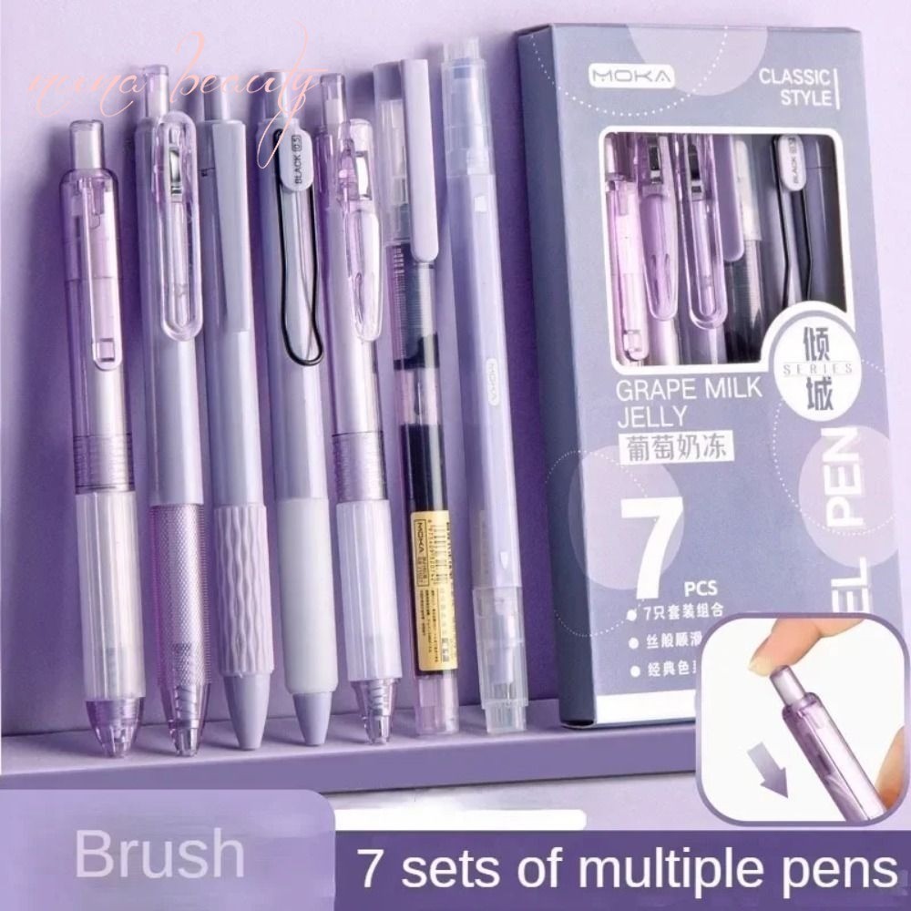 7Pcs/box Retractable Pen 0.5mm Black Ink ballpen gel pen Office ...