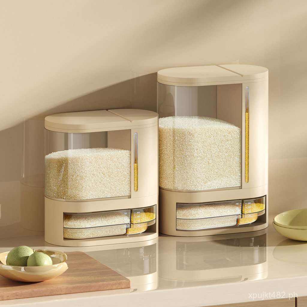 Rice Storage Bin Household Rice Container with Compartments Automatic ...