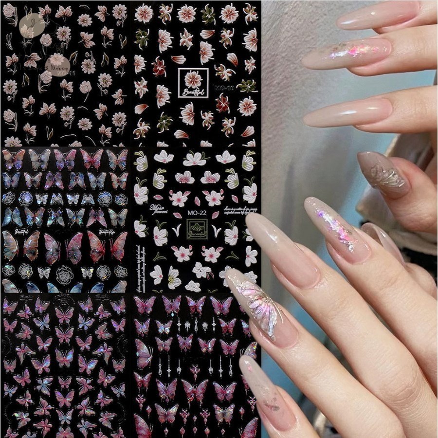 5D Butterfly Nail Decal Adhesive Sticker Flowers Design Manicure Decors ...