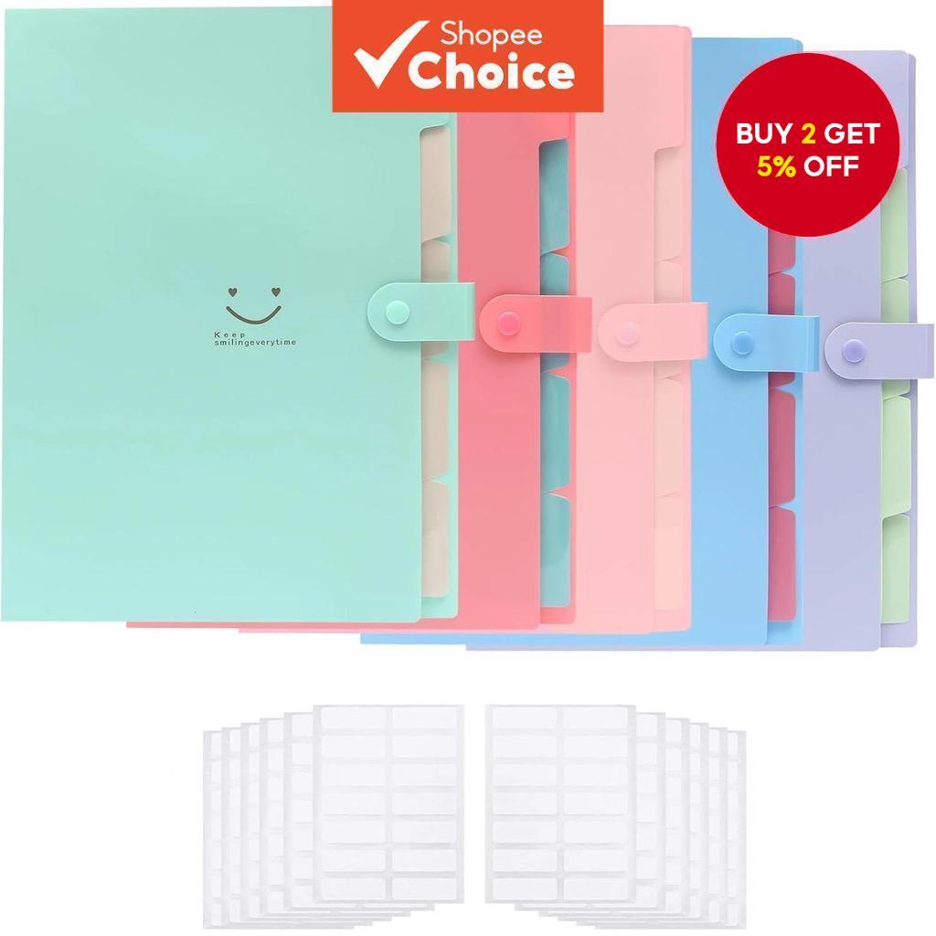 A4 Organ Folder 5 Bags Plastic Expansion File Manager Storage Envelope ...