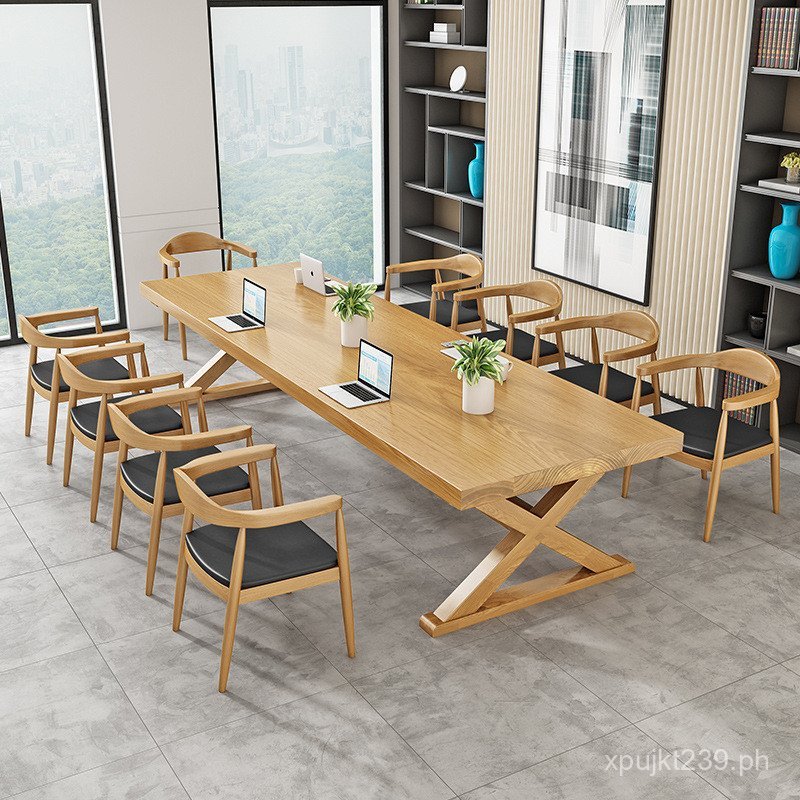 Simple Multi-Person Large Office Conference Table Solid Wood Meeting ...