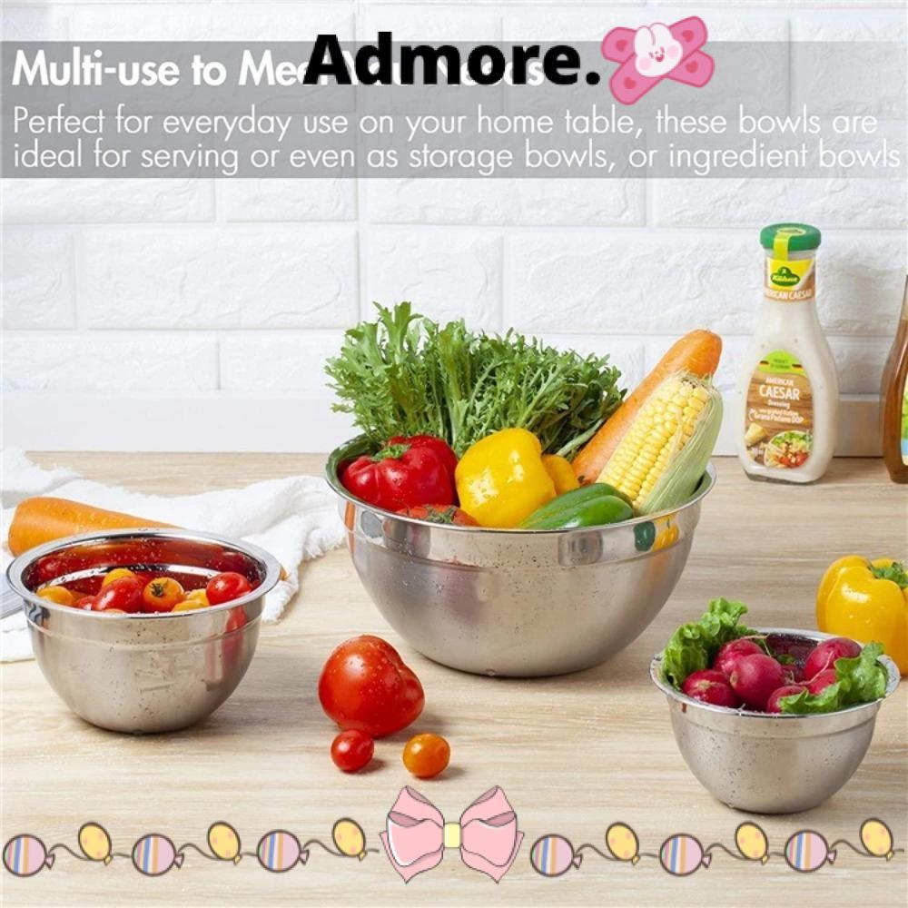 ADMORE Mixing Bowls, Non Slip Bases Stainless Steel Storage Bowls ...