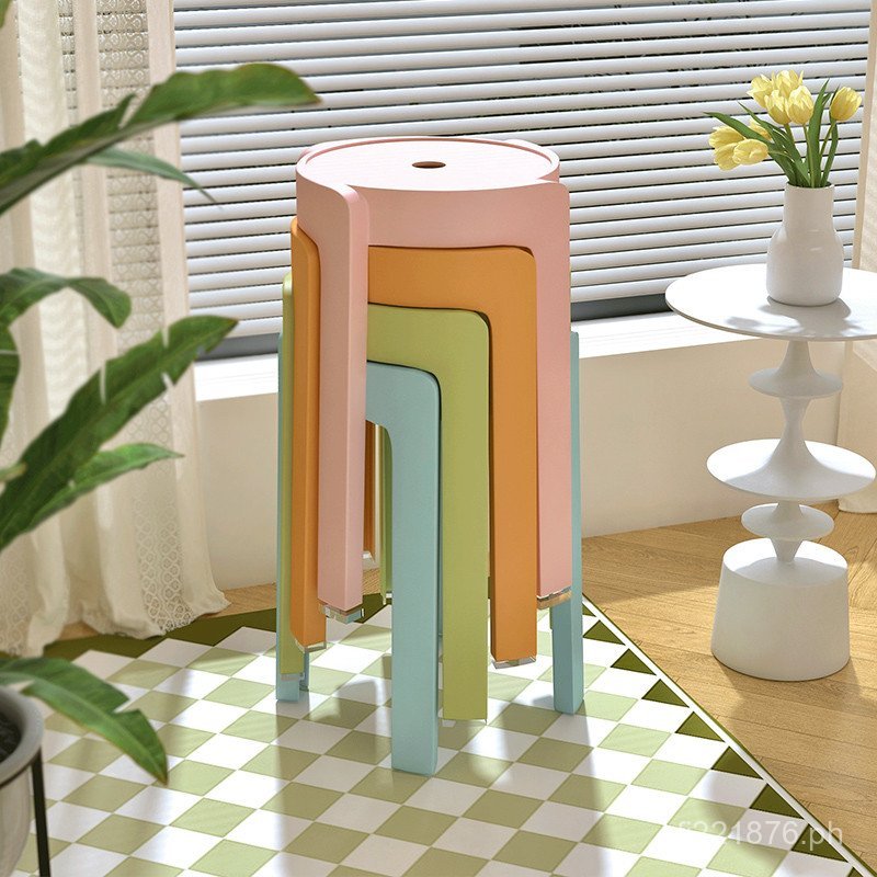 Stackable Simple Plastic Stool Thickened Stackable Dining Table Plastic ...
