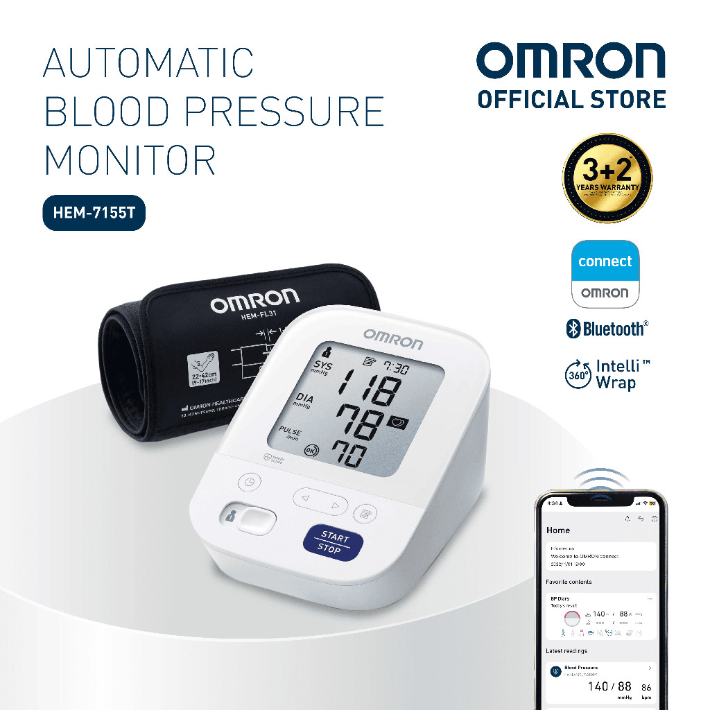 Omron HEM-7155T Automatic Upper Arm Blood Pressure Monitor BPM Digital ...