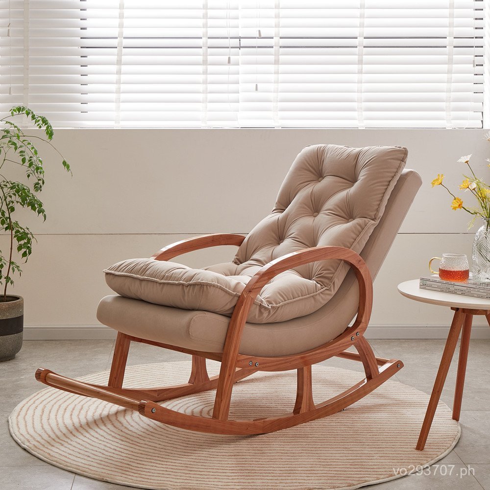 Home Lazy Sofa Living Room Solid Wood Chaise Nordic Recliner Rocking ...