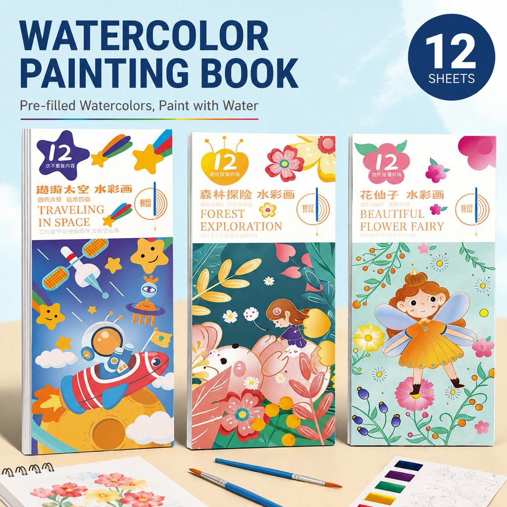 12 Sheets Kids Watercolor Graffiti Book Toddler Early Learning Drawing ...
