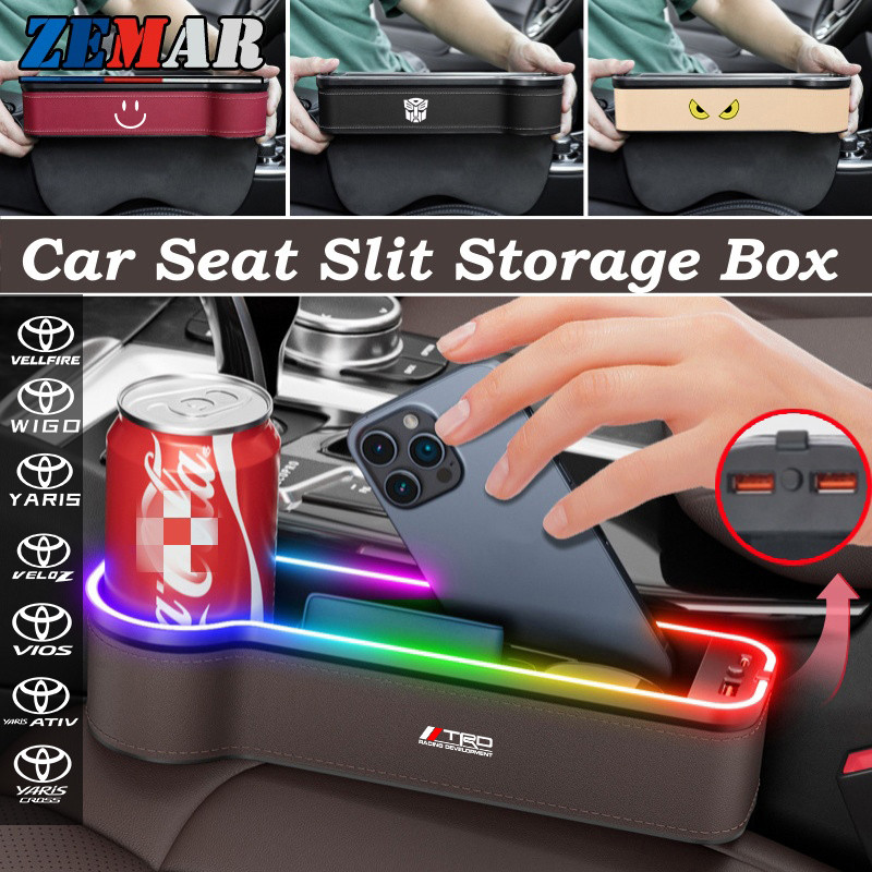Toyota TRD LED Car Seat Slit Storage Box With Double Charging Port Seat ...