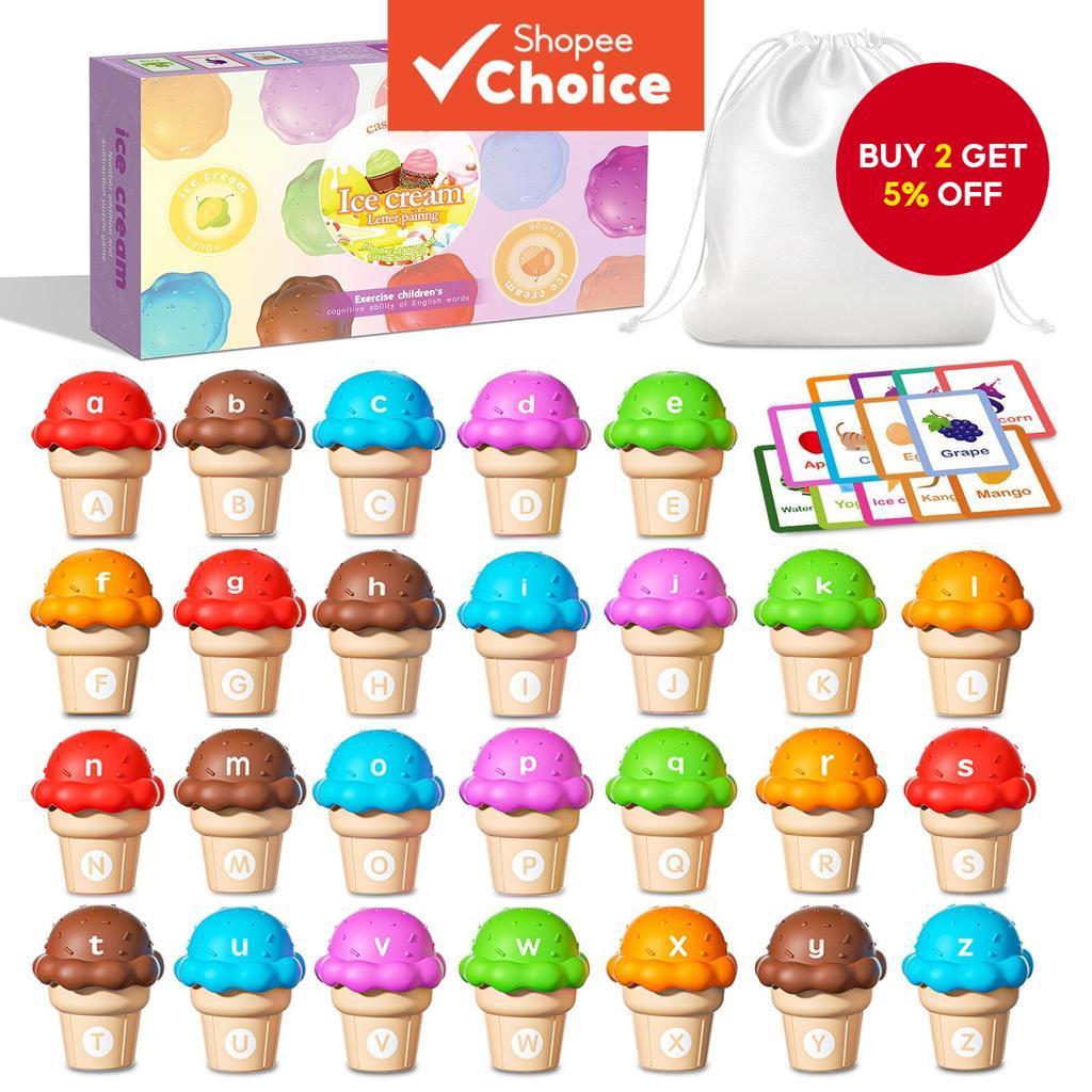 Montessori Ice Cream Stacking Game For Number Letter Matching Color ...