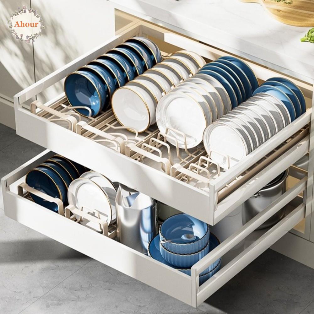 AHOUR Pull Out Dish Rack, Carbon Steel Space Saving Dish Storage Rack ...