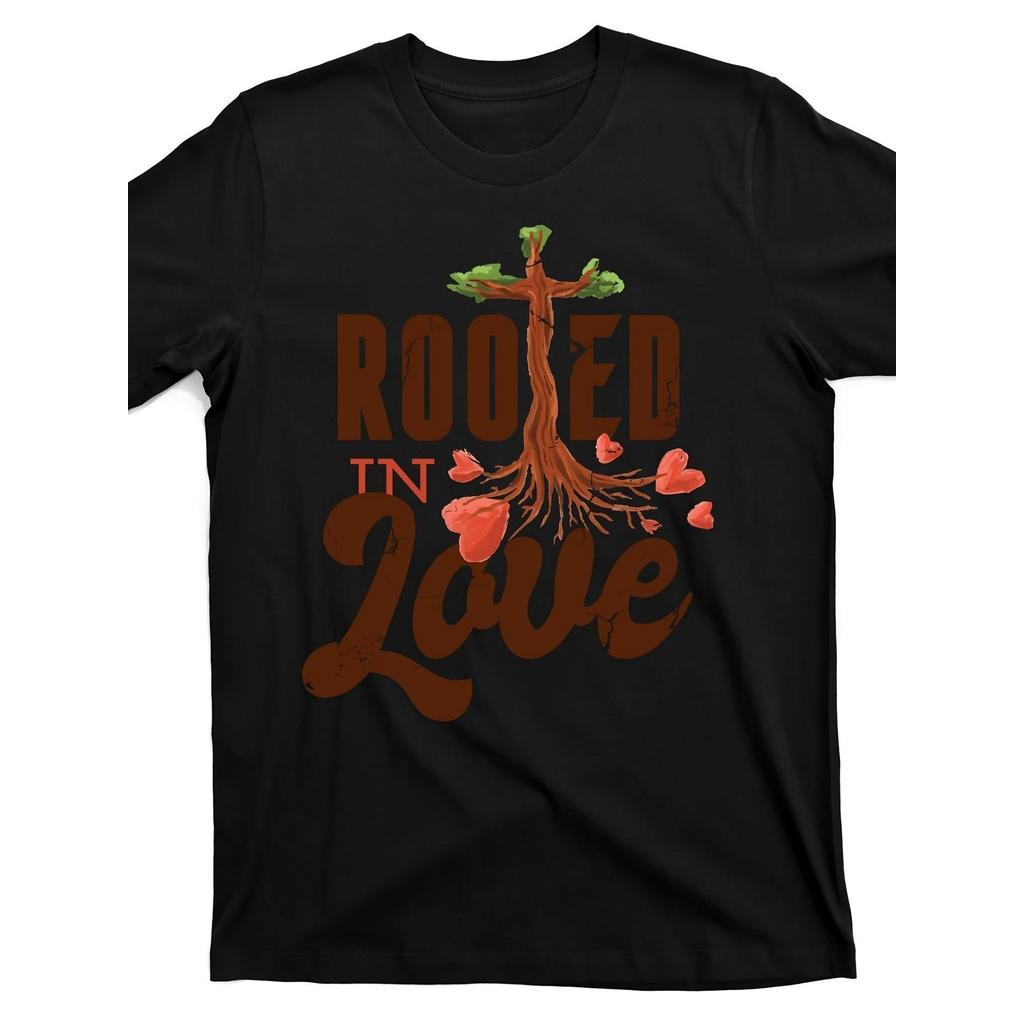 Rooted in Love Jesus Cross T-Shirt - Black Christian Faith Graphic Tee ...