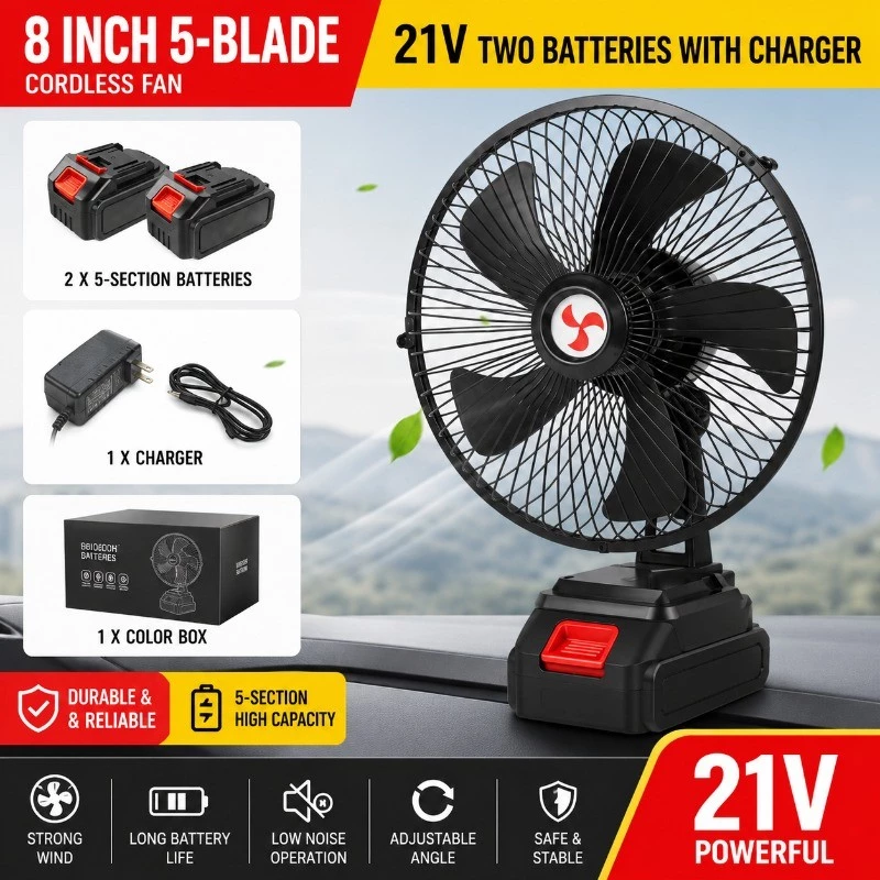 Automatic Swing Fan 8" Lithium Rechargeable Cordless Fan Portable Electric Fan Oscillating fan for Outdoor