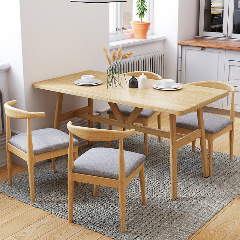 Solid Wood Leg Dining Table for Home Use, Rectangular Simple Modern ...