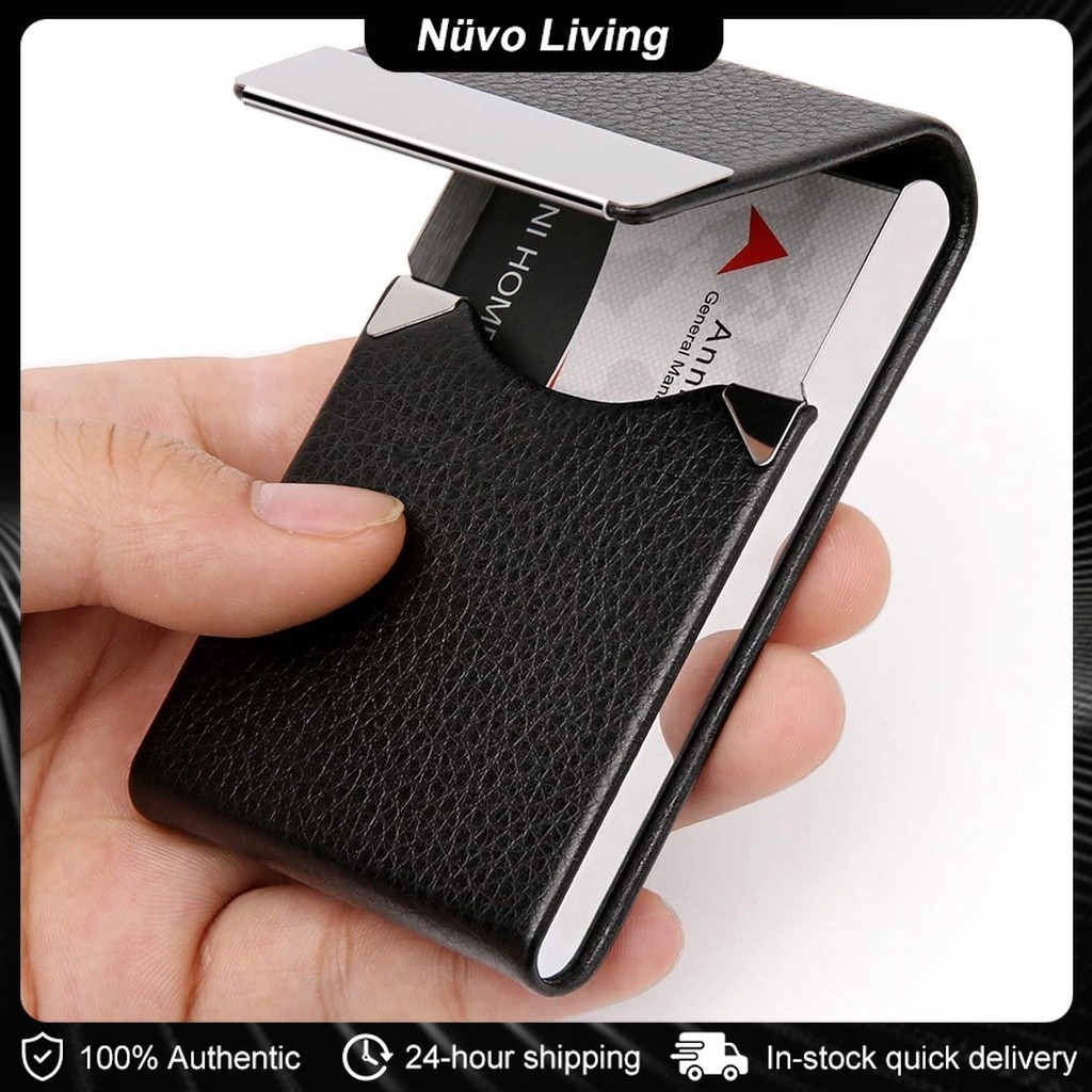 Black PU Leather Business Card Holder Case Men Fashion Metal Business  Organizer Box Cigarette Case