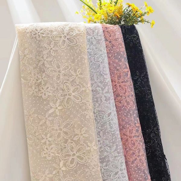 Embroidered Mesh Fabric Lace Fabric Plum Blossom Embroidery Trim ...