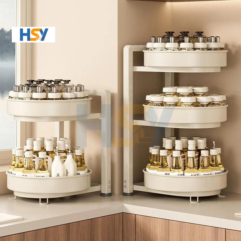 HSY 360° Rotating Spice Rack Kitchen Cabinet Organizer Turntable Multi ...