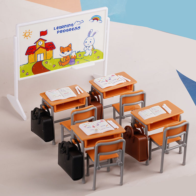 13pcs Mini Classroom Set Miniature Classroom Desk and Chair Desks ...