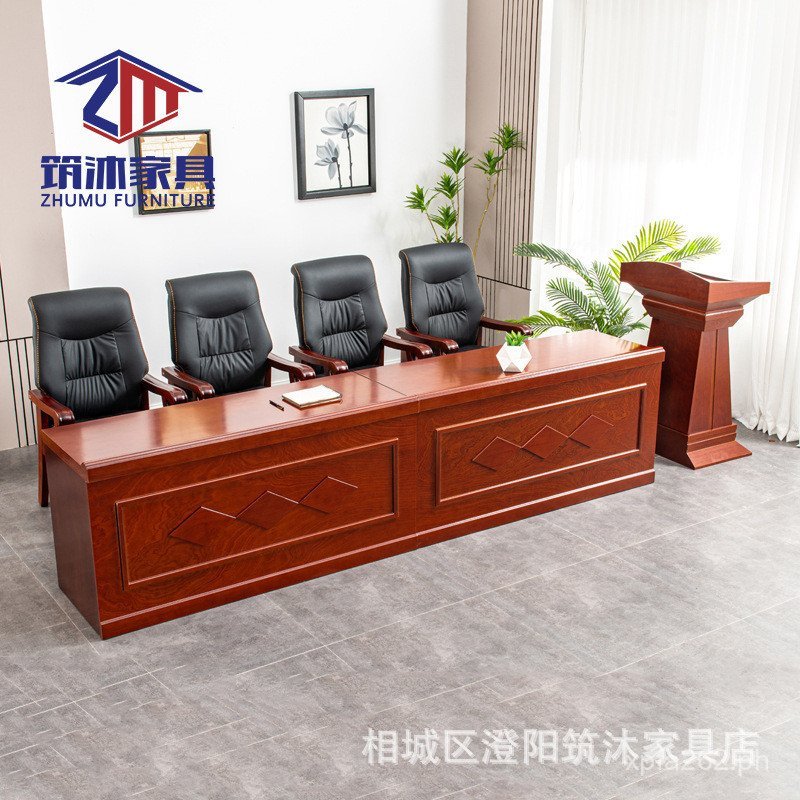 Conference Room Solid Wood Veneer Lecture Table Chair Lectern Long ...