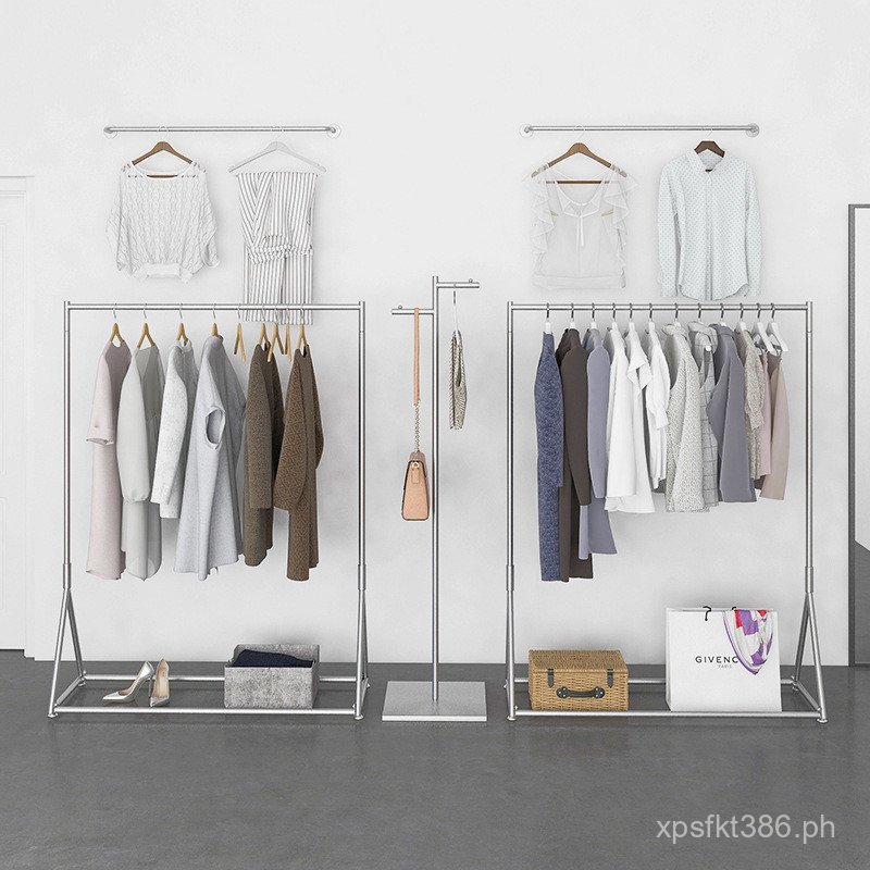 silver Stainless Steel Rack Women's Clothing Store Wall Display Rack ...