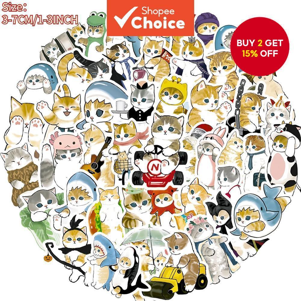 50PCS Kawaii Big-Eyed Cat Stickers - Waterproof Vinyl Decals for Phone ...