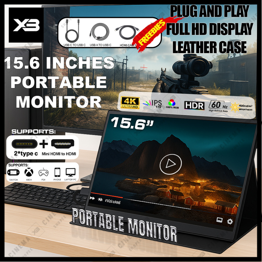 15,6 Zoll Tragbarer Monitor – USB-C/HDMI, 1080p, 178° Blickwinkel, Lautsprecher, Für PC, Spiele & Mehr