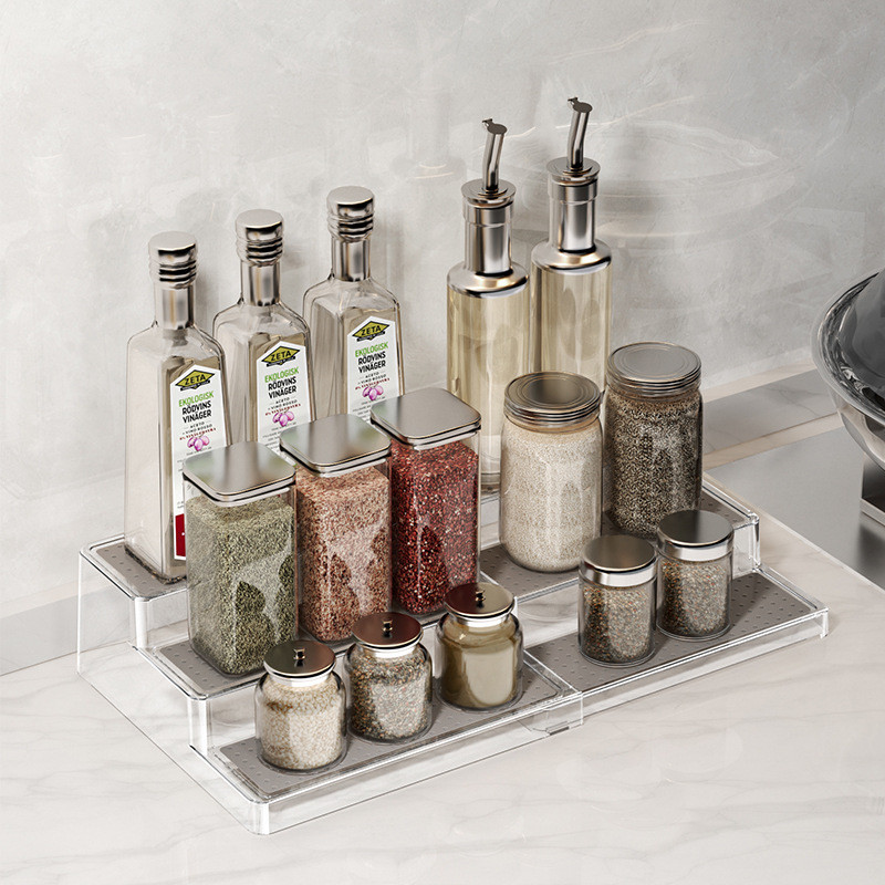 Seasoning storage rack, household kitchen telescopic ladder rack ...