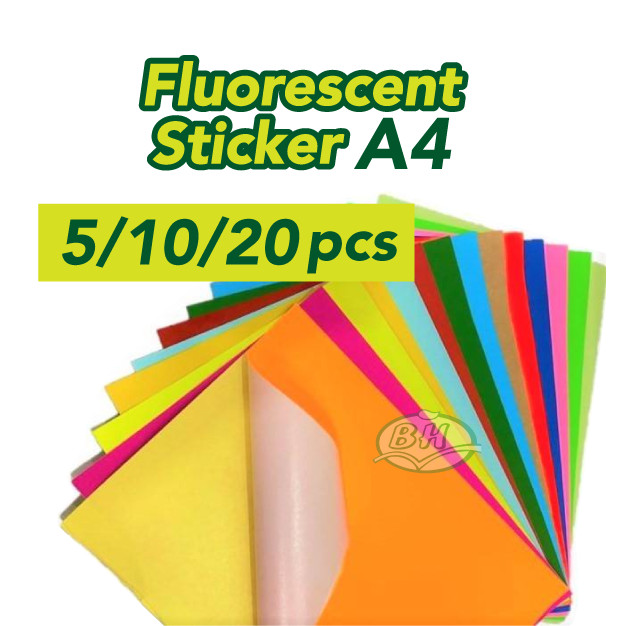 A4 Fluorescent Label Sticker/Kertas Warna Pelekat (5/10/20pcs) A4 ...