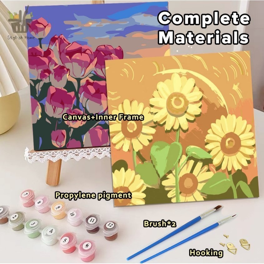 Digital Oil Paint By Numbers 20x 20cm Canvas Frame Number Painting ...
