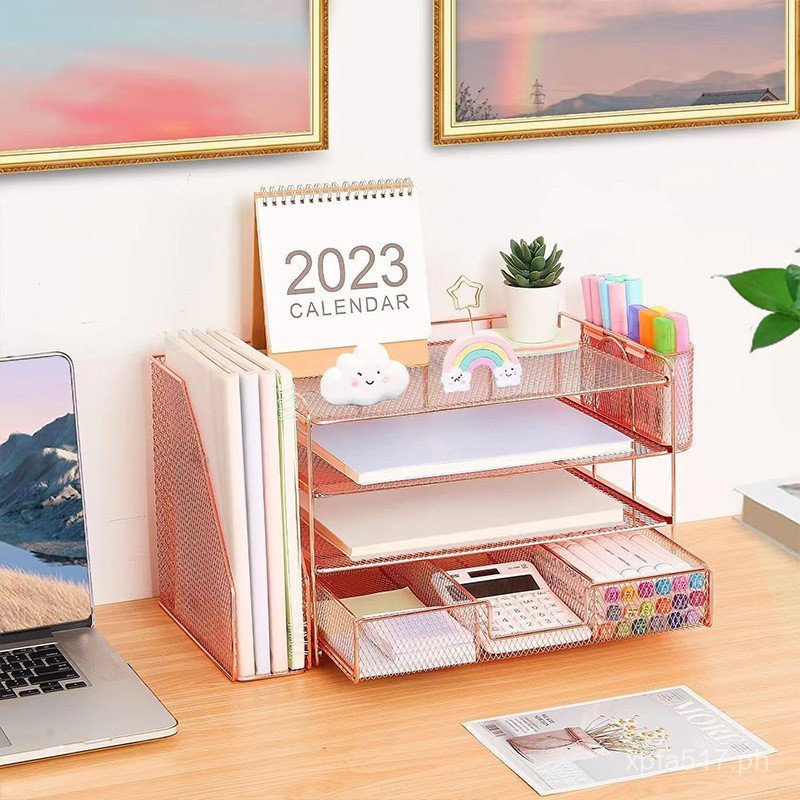 Office Storage Rack Iron Art File Rack Pull-out Metal Desktop Organizer ...