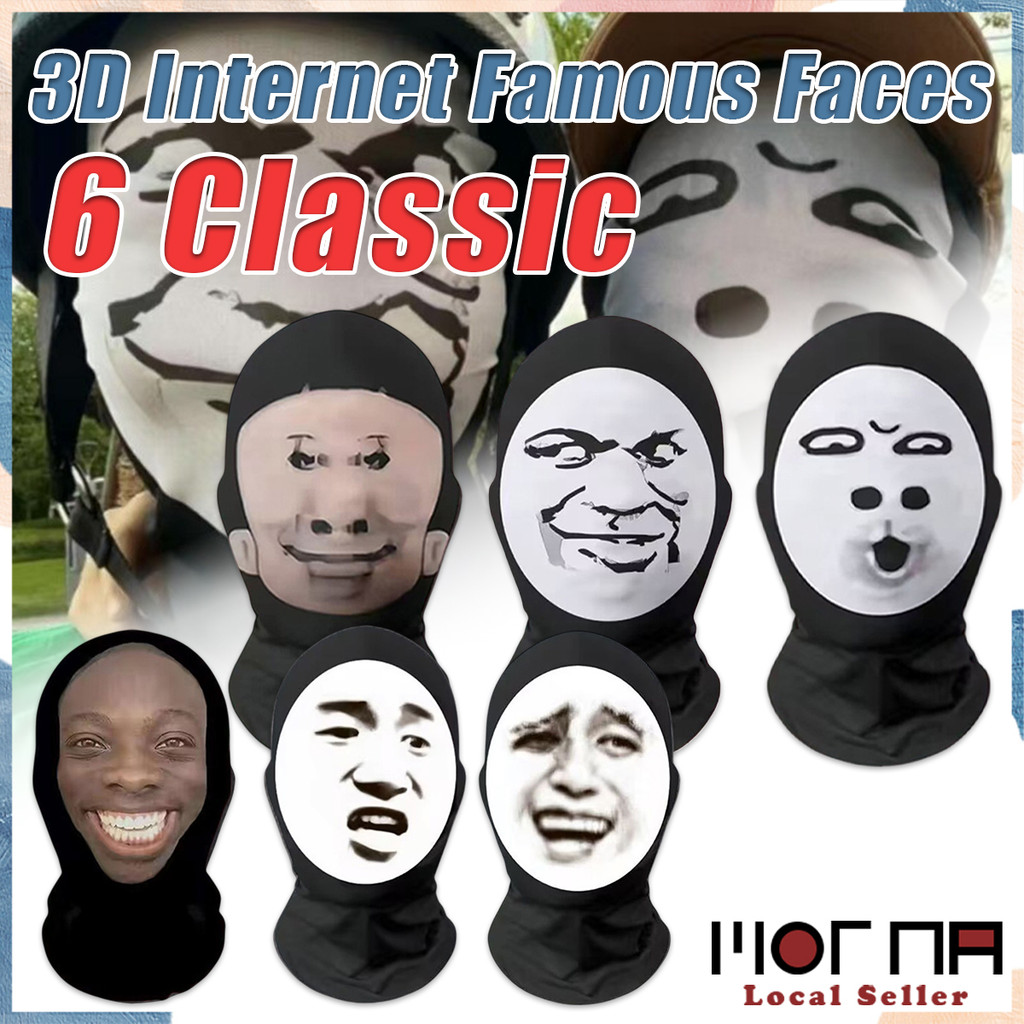 Funny 3D Meme Mask Balaclava 6 Popular Prank Face Covers Confused Black ...