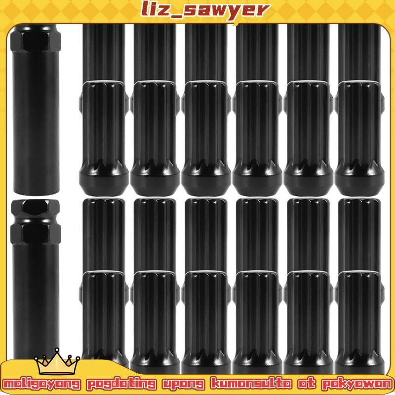 M14 x 1,5 wielmoeren, 24 stuks 14 mm x 1,5 7 Spline Drive Ahle Acorn Cone wielmoeren 2 inch zwart 2 steeksluitingen