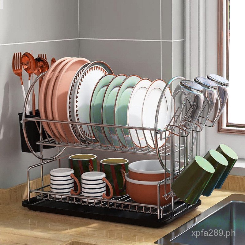 Household Dish Rack Stainless Steel Countertop Plate Drainer Small Bowl ...