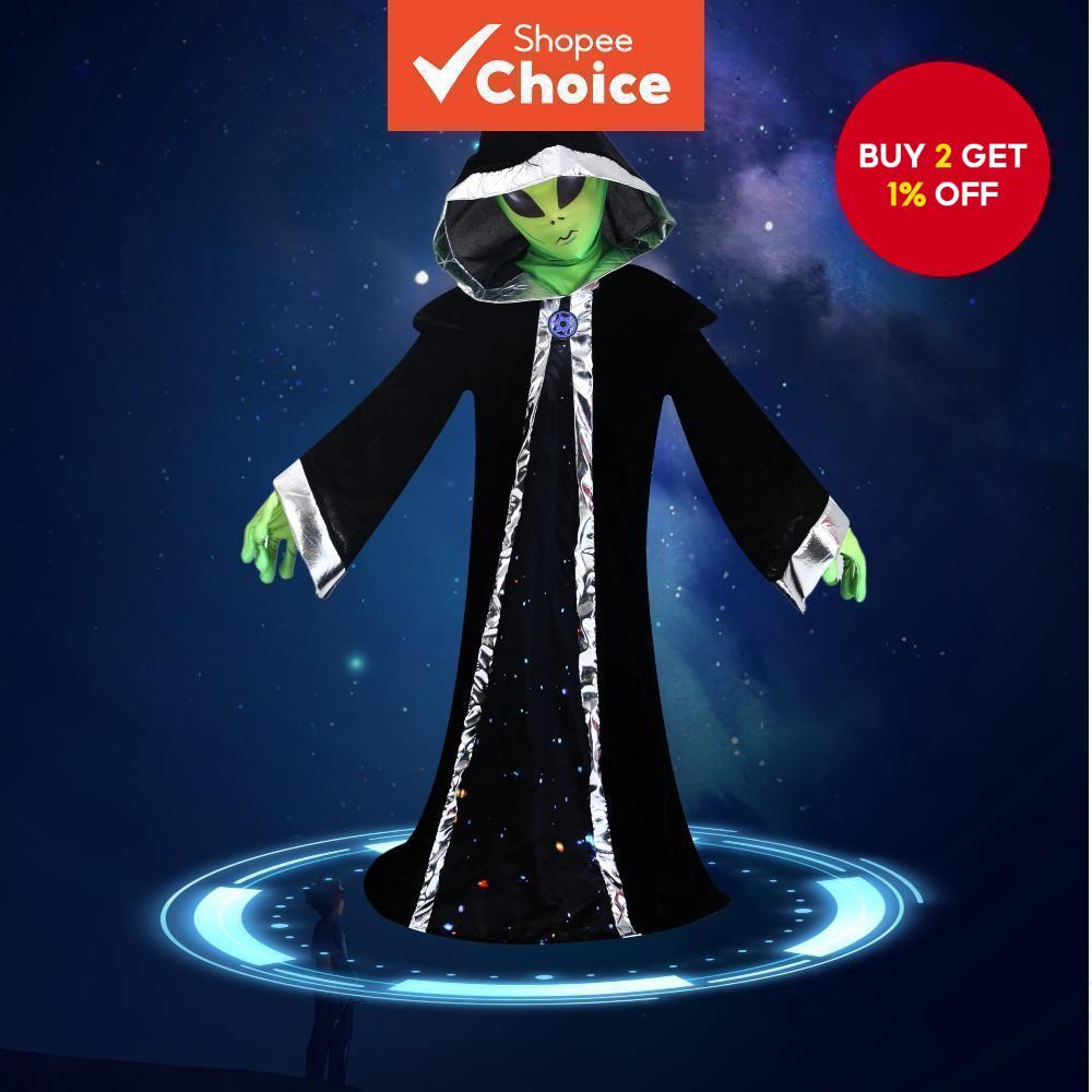 Kids' Alien Cosplay 4-Piece Set: Starry Robe, Hooded Cape, Green Gloves ...