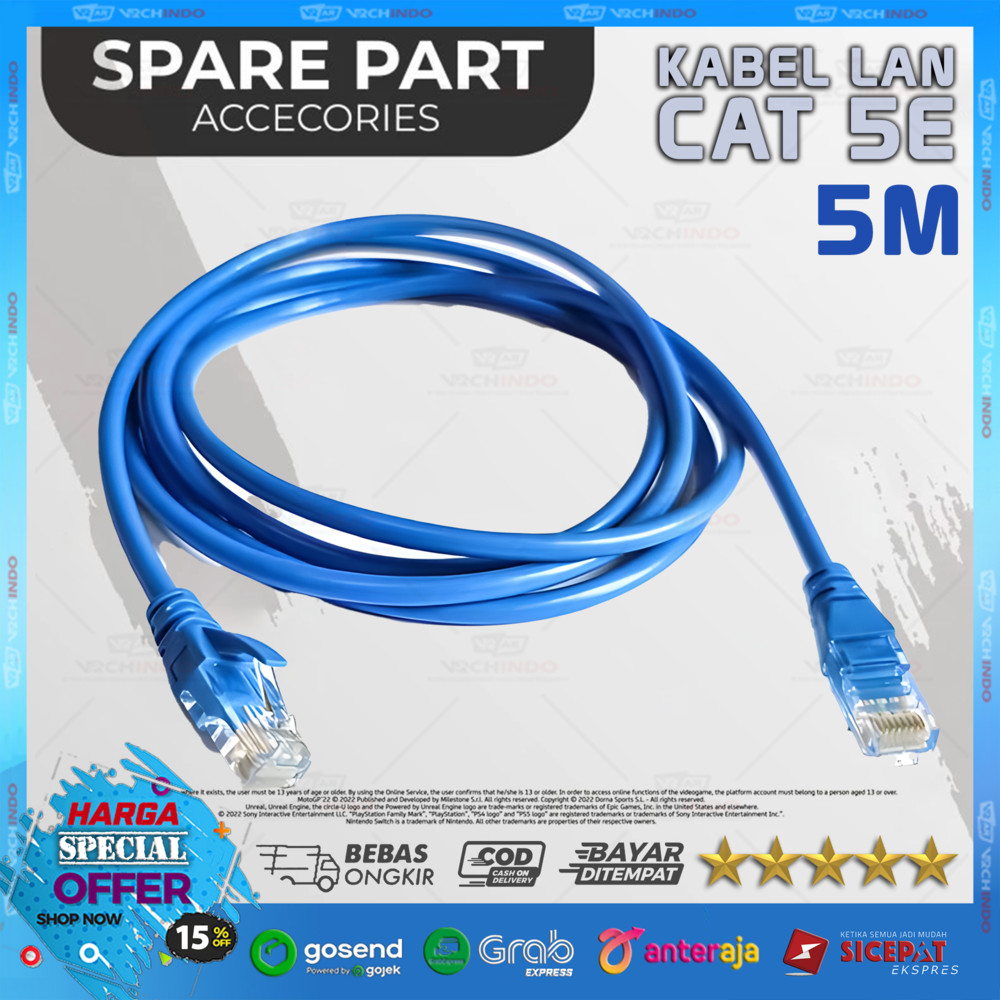 CAT5E LAN Ethernet Cable 5 Meters 500CM/ 5 Meter/ - RJ45 UTP Ethernet ...