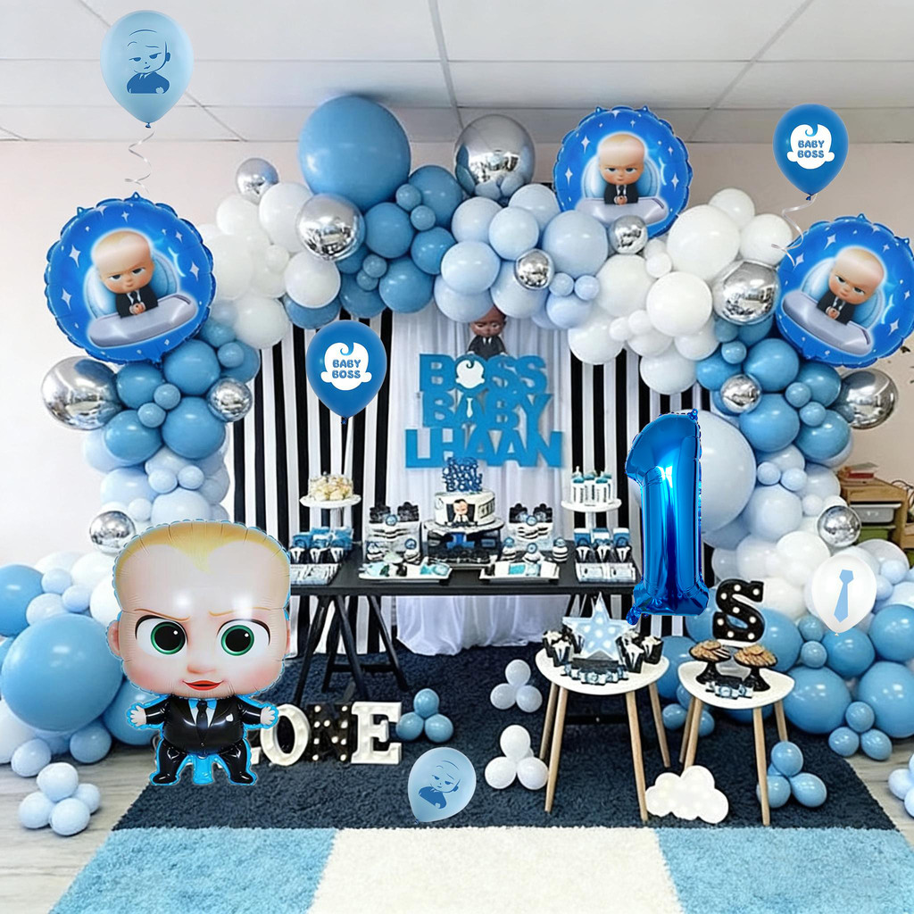 1 SET Baby Boss Theme Blue White Balloon Garland Arch Kit with Baby ...