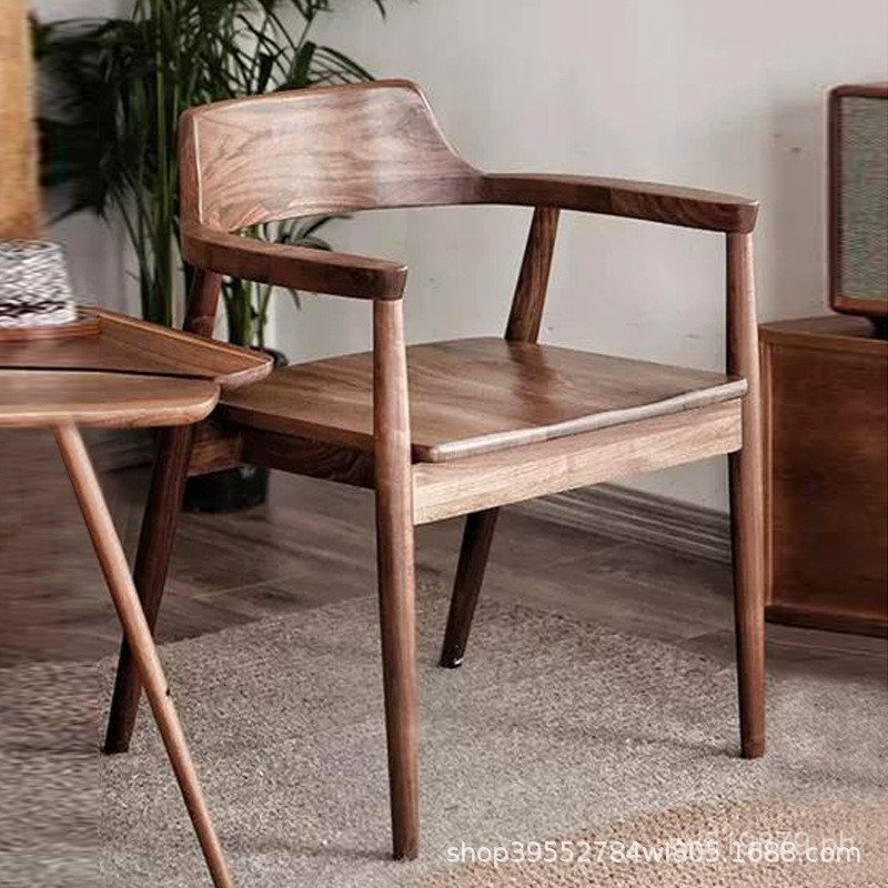 Dining Chair with Armrests, Black Walnut, North American Nordic Style ...