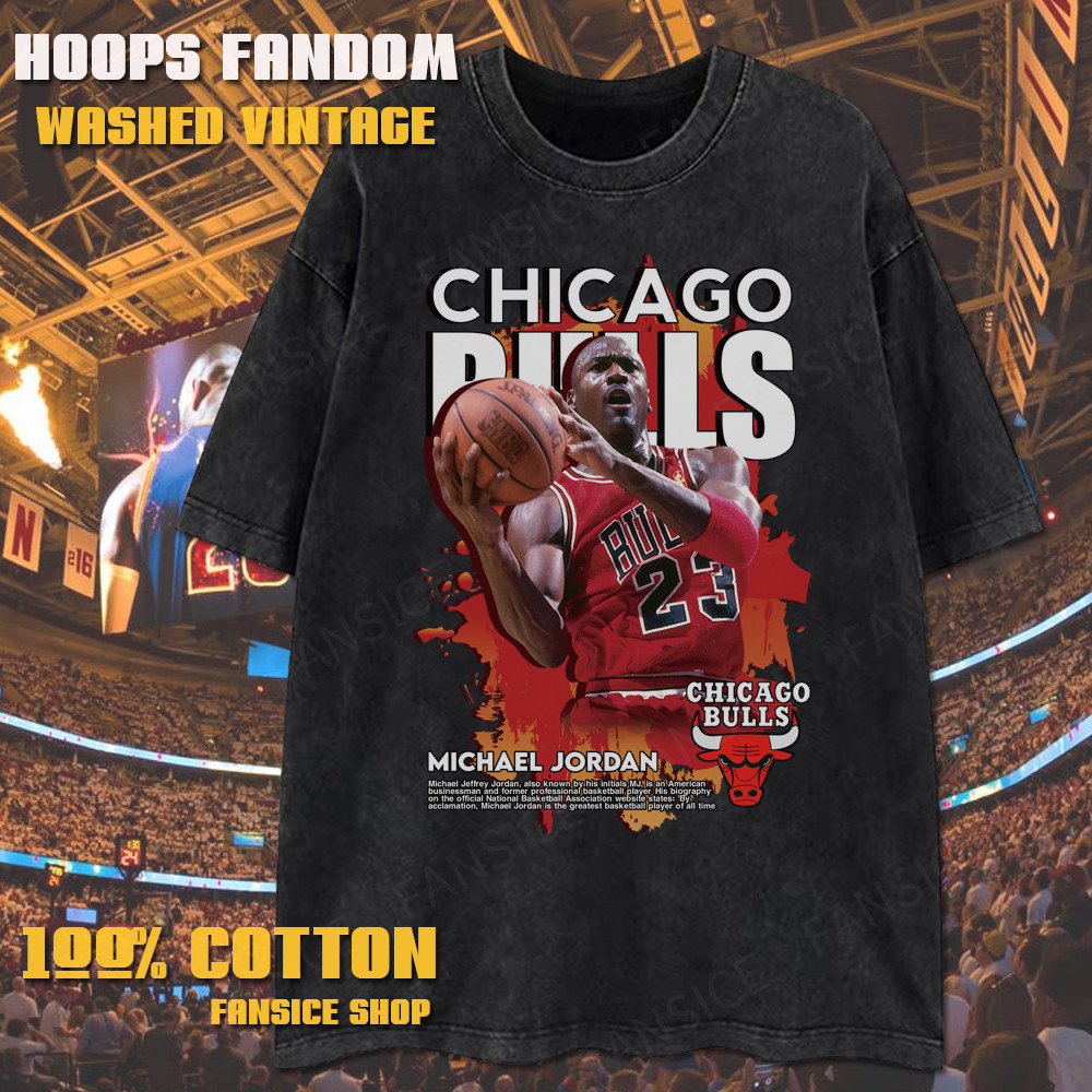 100% Cotton Retro Washed T-shirt Oversized, NBA Michael Jordan, Comfort ...