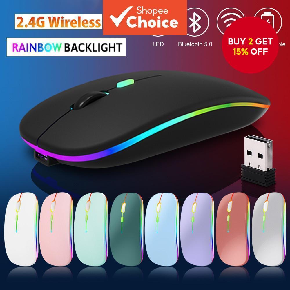 USB Mouse Wireless 2.4G Bluetooth 5.0 Rechargeable RGB 1600DPI Silent ...