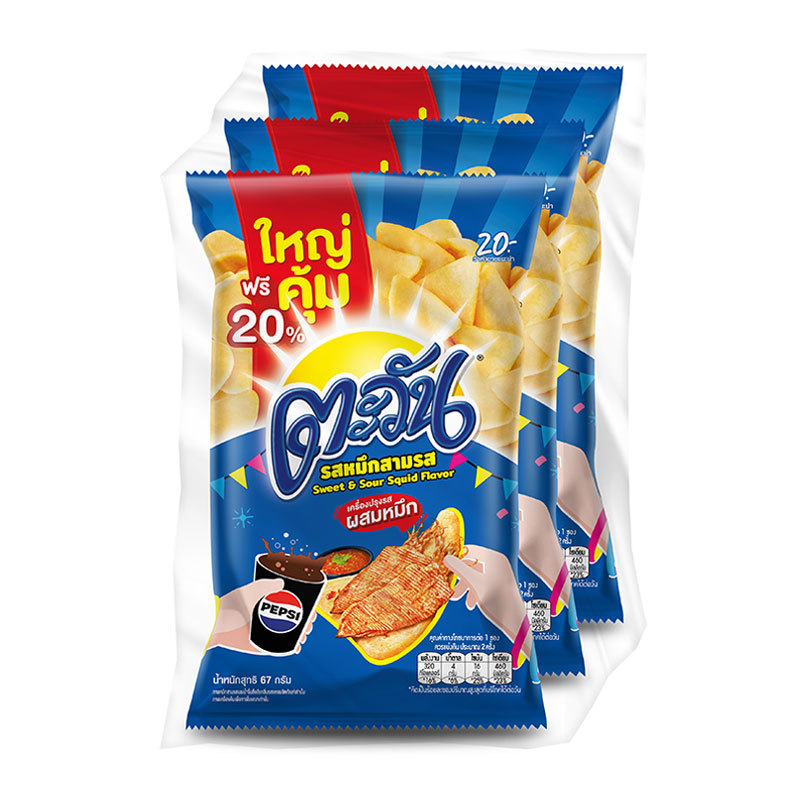 TAWAN Rice Crackers Three Flavors 67 g. x 3 (TAWAN Tapioca Chips Sweet ...