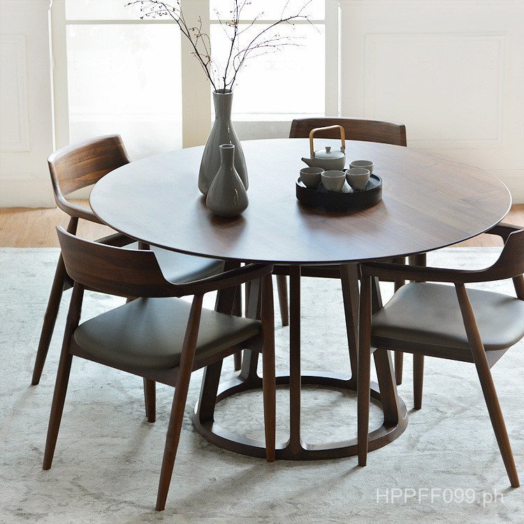 Nordic Style Solid Wood Dining Table and Chair Set Living Room Round ...