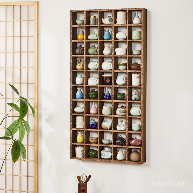 Solid Wood Wall-Mounted Shelf Tea Table Multi-Treasure Cabinet Antique ...
