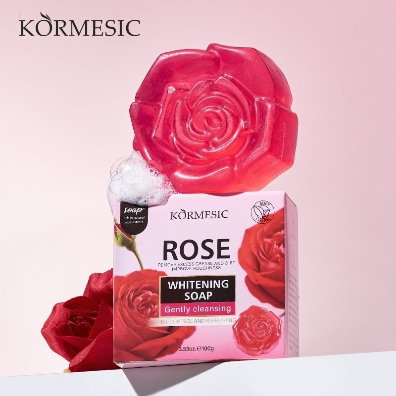KORMESIC Rose Essential Oil Handmade Soap Remove Dead Skin Moisturize ...